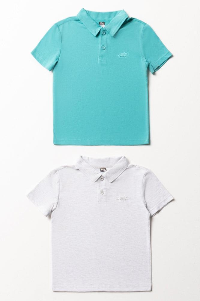 2 Pack Short Sleeve Golfers Light Grey & Teal