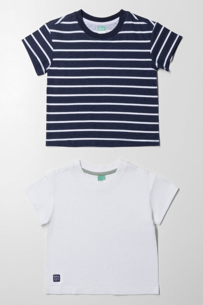 2 Pack Stripe Short Sleeve T-Shirts White And Navy