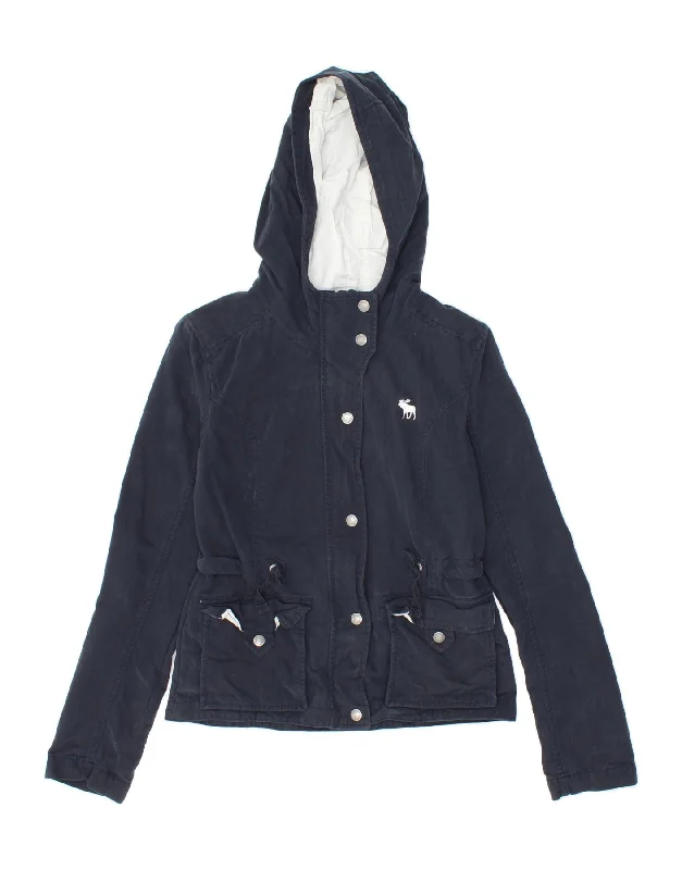 ABERCROMBIE & FITCH Girls Hooded Bomber Jacket 8-9 Years XL Navy Blue