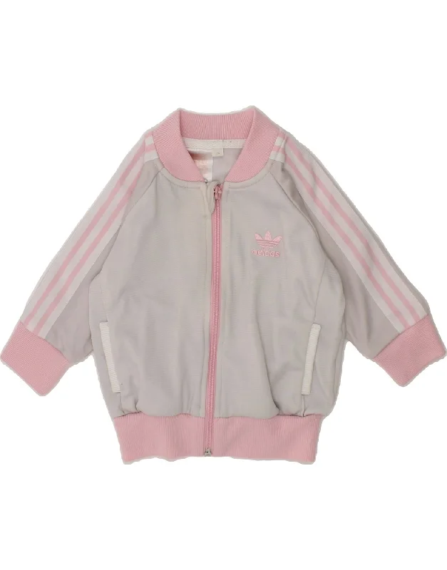 ADIDAS Baby Girls Graphic Tracksuit Top Jacket 6-9 Months Grey Colourblock