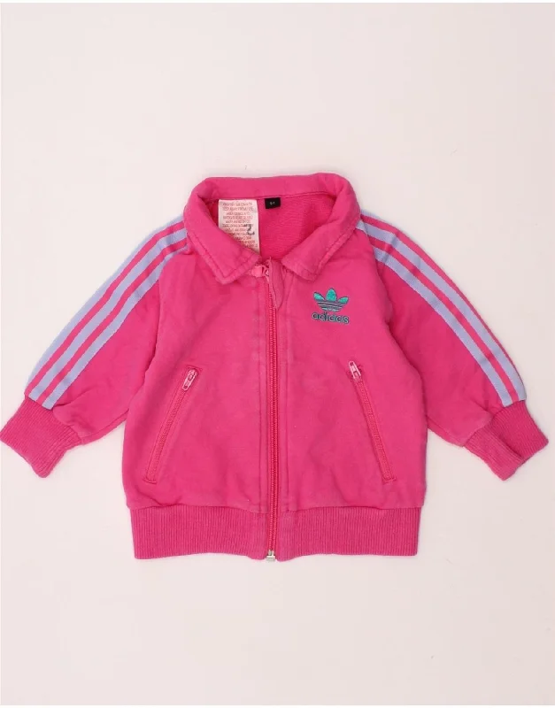 ADIDAS Baby Girls Tracksuit Top Jacket 6-9 Months Pink Cotton