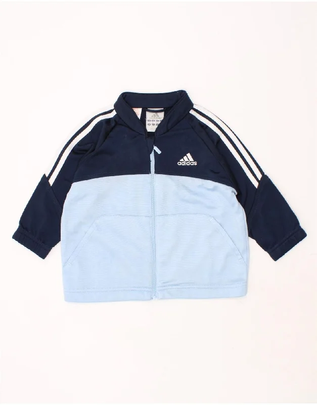 ADIDAS Baby Girls Tracksuit Top Jacket 9-12 Months Blue Colourblock