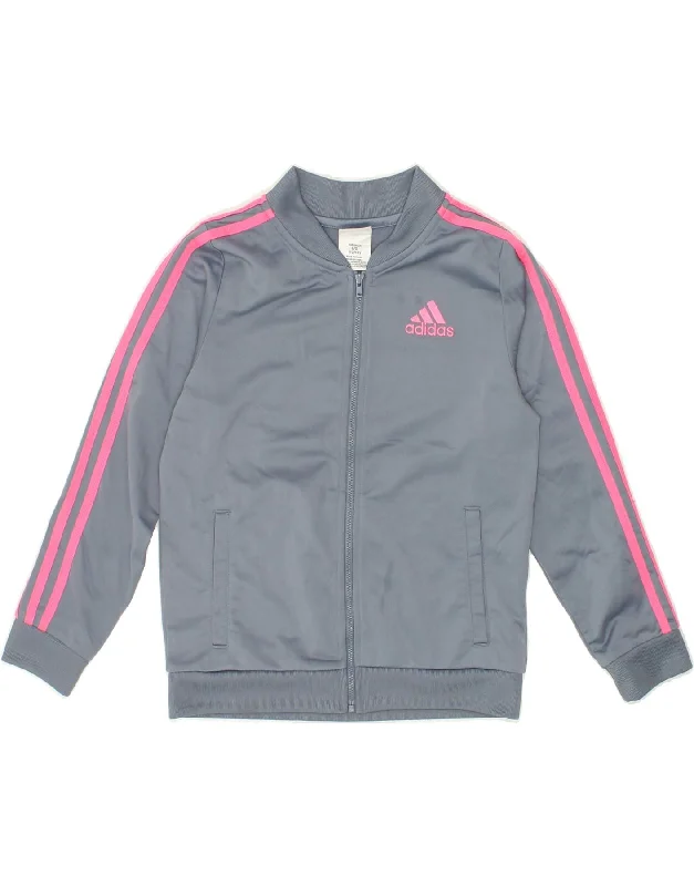 ADIDAS Girls Graphic Tracksuit Top Jacket 12-13 Years  Grey Polyester