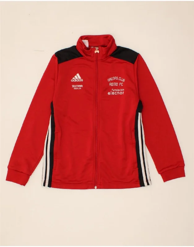 ADIDAS Girls Graphic Tracksuit Top Jacket 13-14 Years Red Colourblock