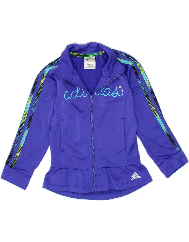 ADIDAS Girls Graphic Tracksuit Top Jacket 4-5 Years Blue Polyester