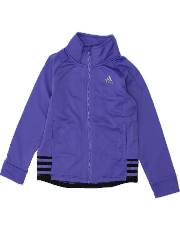 ADIDAS Girls Graphic Tracksuit Top Jacket 5-6 Years Purple Striped