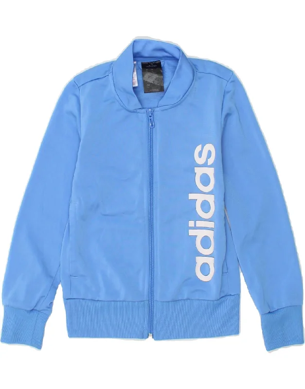 ADIDAS Girls Graphic Tracksuit Top Jacket 7-8 Years Blue Polyester