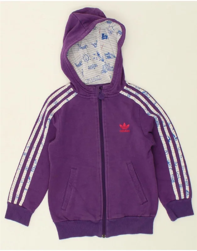 ADIDAS Girls Graphic Zip Hoodie Sweater 6-7 Years Purple Polyester