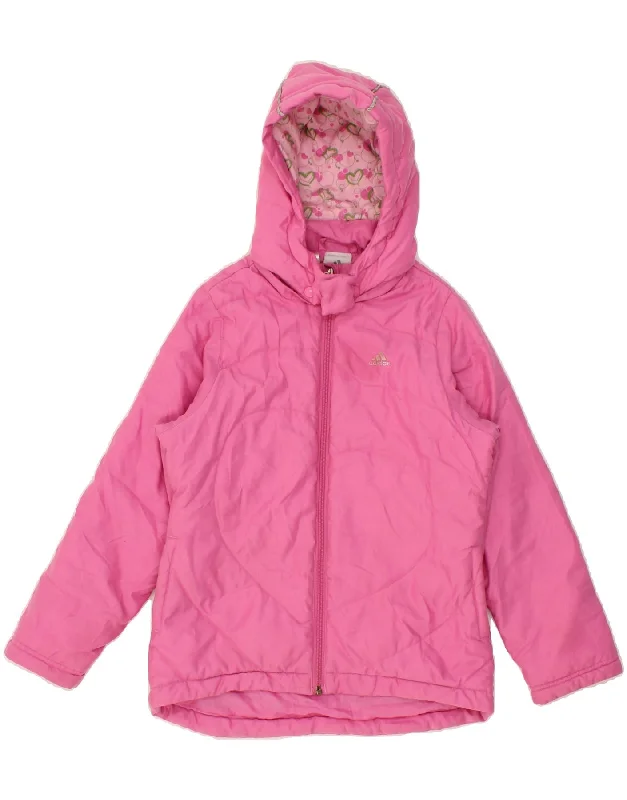 ADIDAS Girls Hooded Padded Jacket 9-10 Years Medium Pink