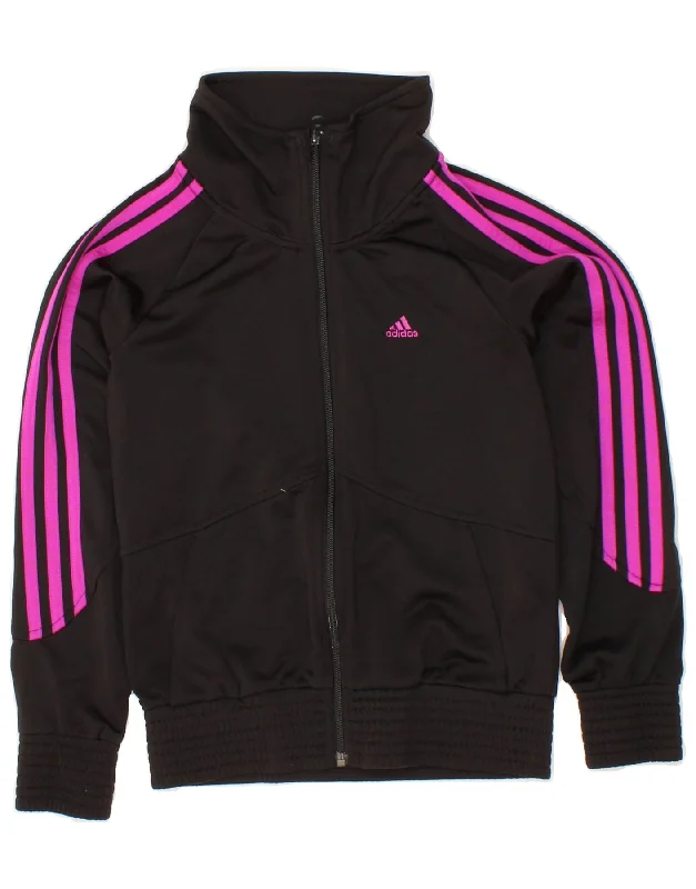 ADIDAS Girls Tracksuit Top Jacket 11-12 Years Medium Black Polyester