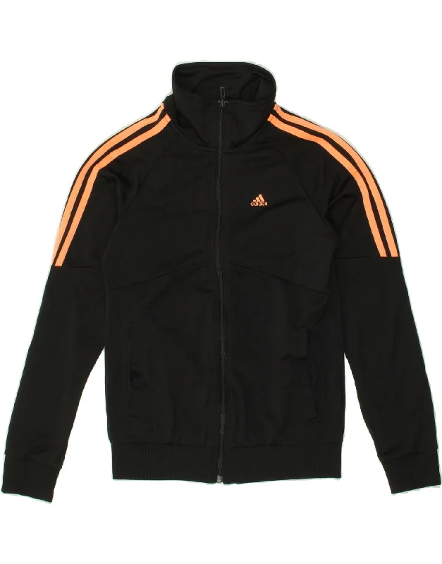 ADIDAS Girls Tracksuit Top Jacket 13-14 Years Black Polyester