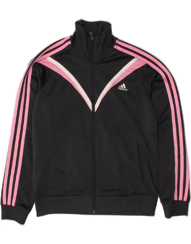 ADIDAS Girls Tracksuit Top Jacket 13-14 Years XL Black Colourblock