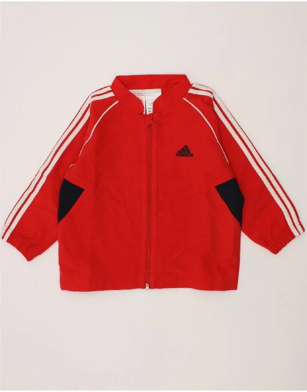 ADIDAS Girls Tracksuit Top Jacket 2-3 Years Red Colourblock Polyester