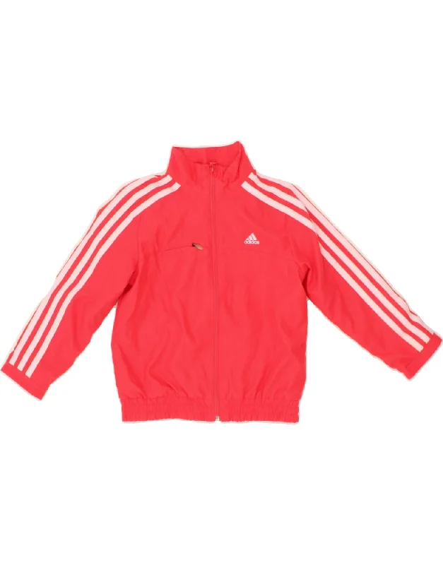 ADIDAS Girls Tracksuit Top Jacket 3-4 Years Red Polyester