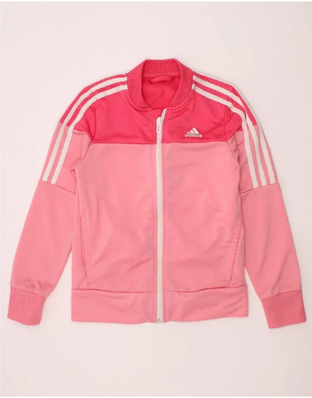 ADIDAS Girls Tracksuit Top Jacket 4-5 Years Pink Colourblock Polyester