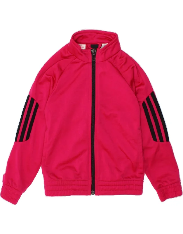 ADIDAS Girls Tracksuit Top Jacket 4-5 Years Pink Polyester