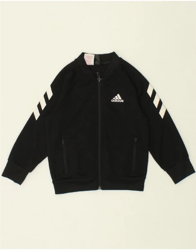 ADIDAS Girls Tracksuit Top Jacket 5-6 Years Black Polyester