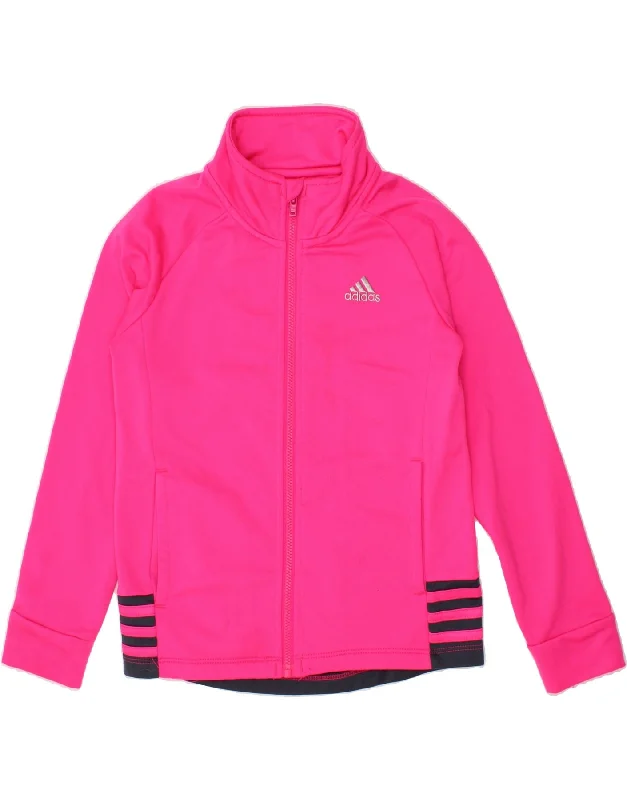 ADIDAS Girls Tracksuit Top Jacket 5-6 Years Pink Polyester