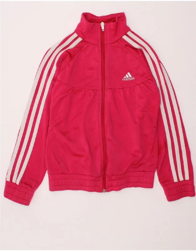 ADIDAS Girls Tracksuit Top Jacket 7-8 Years Pink Polyester