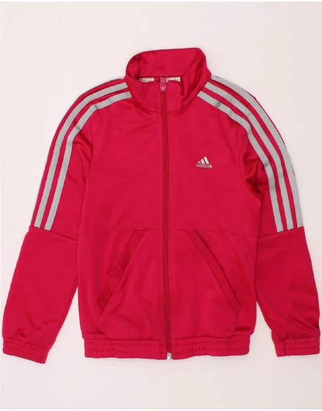 ADIDAS Girls Tracksuit Top Jacket 7-8 Years Pink Polyester