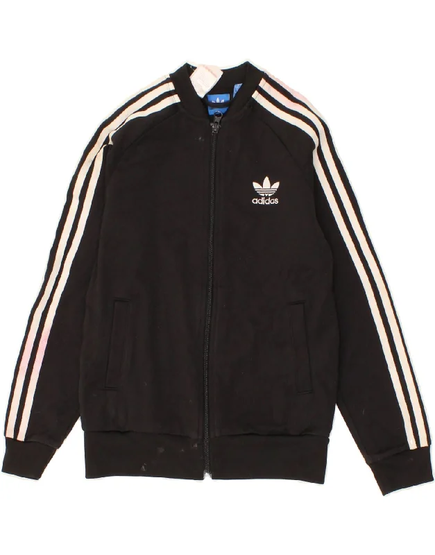 ADIDAS Girls Tracksuit Top Jacket 9-10 Years Black Polyester