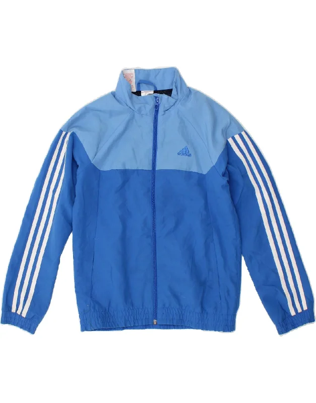 ADIDAS Girls Tracksuit Top Jacket 9-10 Years Blue Colourblock Polyester