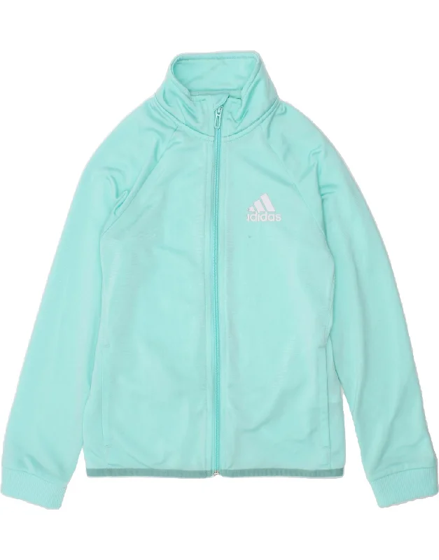 ADIDAS Girls Tracksuit Top Jacket 9-10 Years Blue Polyester