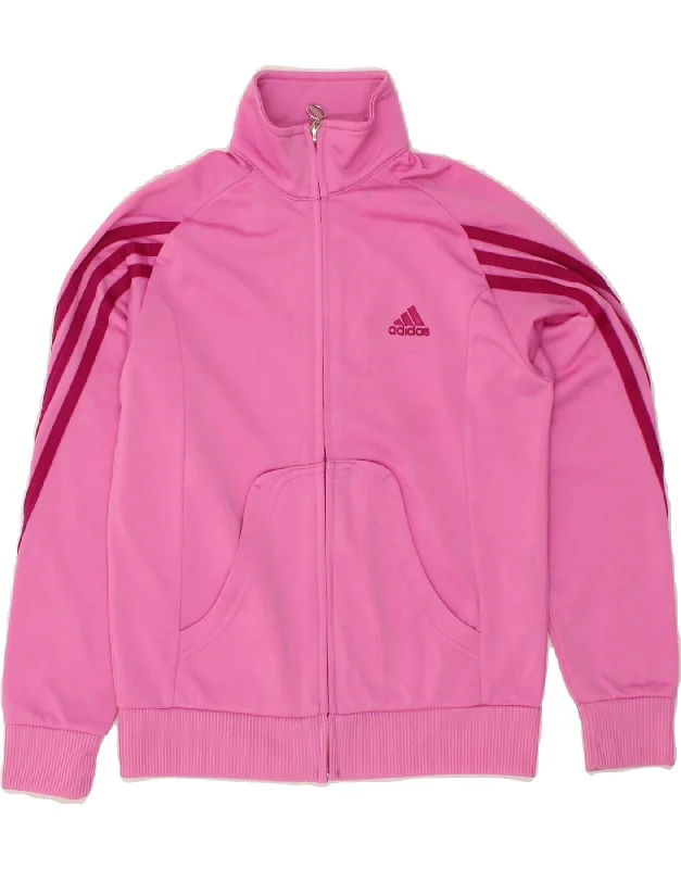 ADIDAS Girls Tracksuit Top Jacket 9-10 Years Medium Pink Polyester