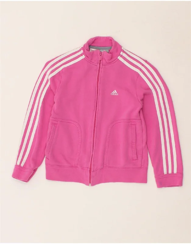 ADIDAS Girls Tracksuit Top Jacket 9-10 Years Pink Cotton