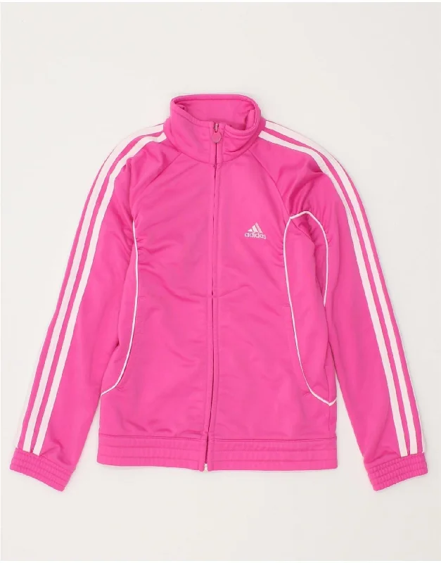 ADIDAS Girls Tracksuit Top Jacket 9-10 Years Pink Polyester