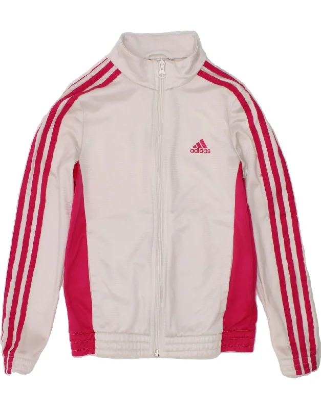 ADIDAS Girls Tracksuit Top Jacket 9-10 Years White Polyester