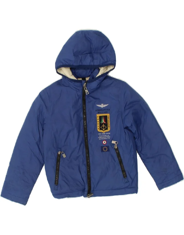 AERONAUTICA MILITARE Girls Hooded Padded Jacket 5-6 Years Navy Blue Nylon