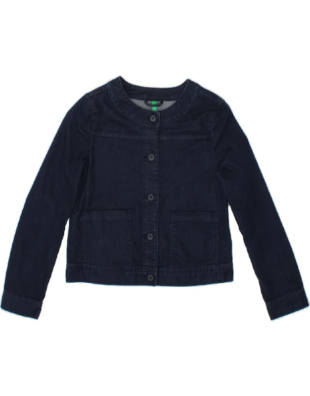 BENETTON Girls Denim Jacket 8-9 Years Large  Navy Blue Cotton