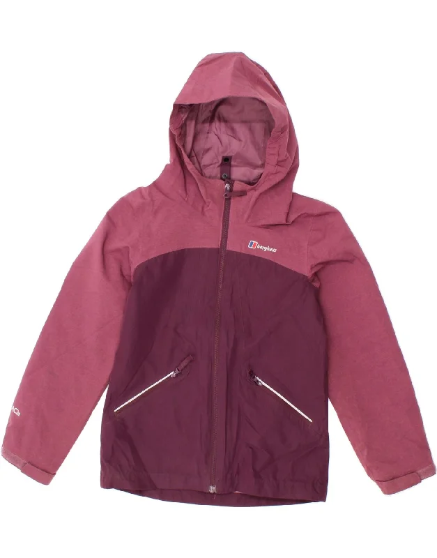 BERGHAUS Girls Hooded Rain Jacket 9-10 Years Purple Colourblock Polyester