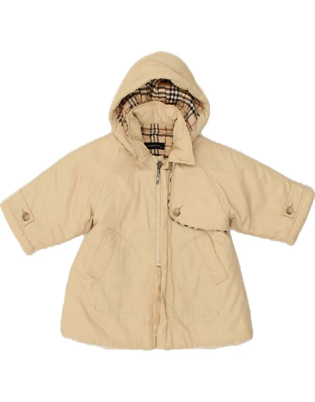 BURBERRY Baby Girls Hooded Padded Jacket 3-6 Months Beige Cotton