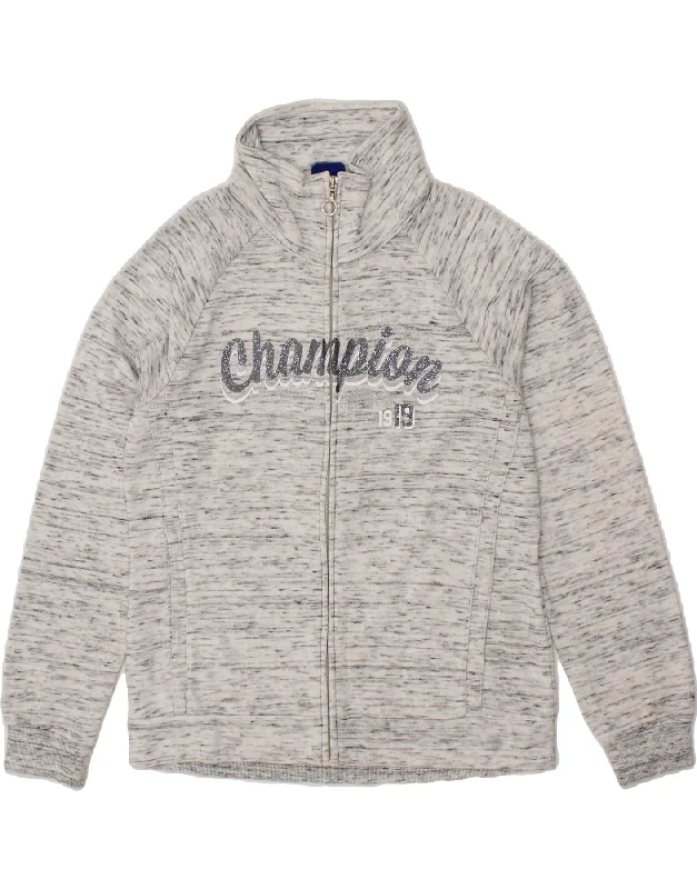 CHAMPION Girls Graphic Tracksuit Top Jacket 11-12 Years Large Grey Flecked