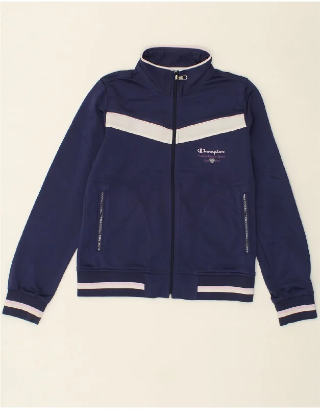 CHAMPION Girls Graphic Tracksuit Top Jacket 11-12 Years Large  Navy Blue