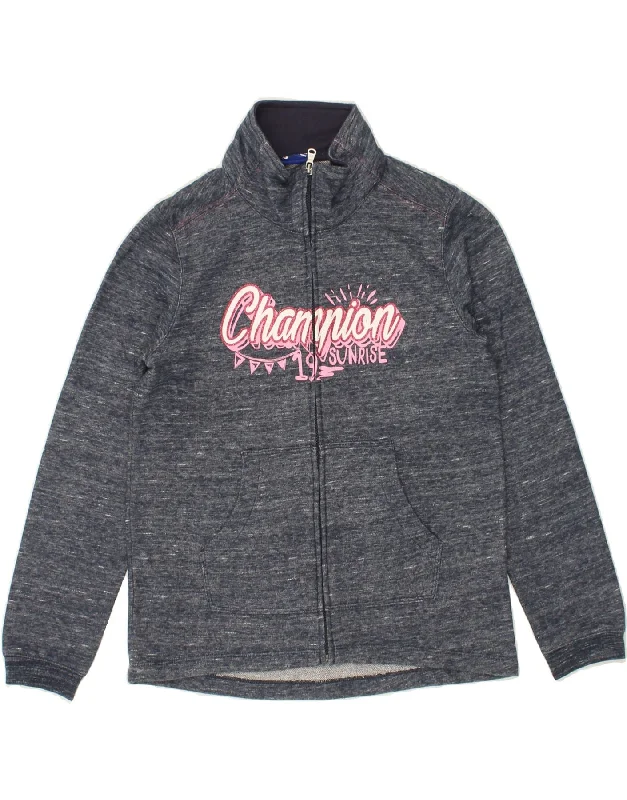 CHAMPION Girls Graphic Tracksuit Top Jacket 11-12 Years Large Navy Blue