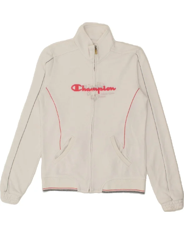 CHAMPION Girls Graphic Tracksuit Top Jacket 11-12 Years Large White Cotton