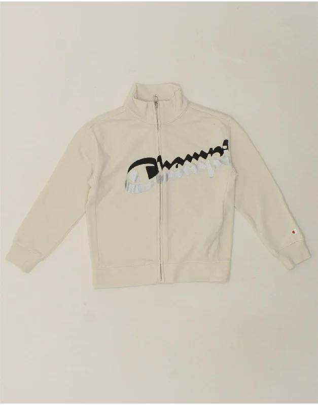 CHAMPION Girls Graphic Tracksuit Top Jacket 5-6 Years XS White Cotton