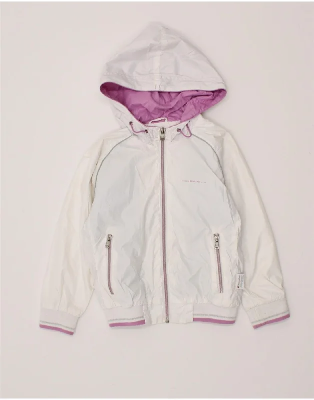 CHAMPION Girls Hooded Bomber Jacket 5-6 Years XS Off White Polyester