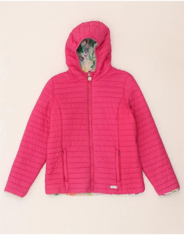 CHAMPION Girls Hooded Reversible Padded Jacket 10-11 Years Pink Polyester