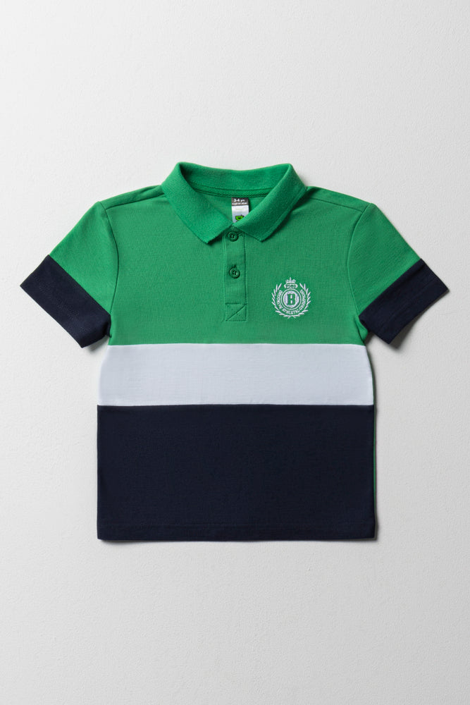 Colourblock Short Sleeve Golfer Navy & Green