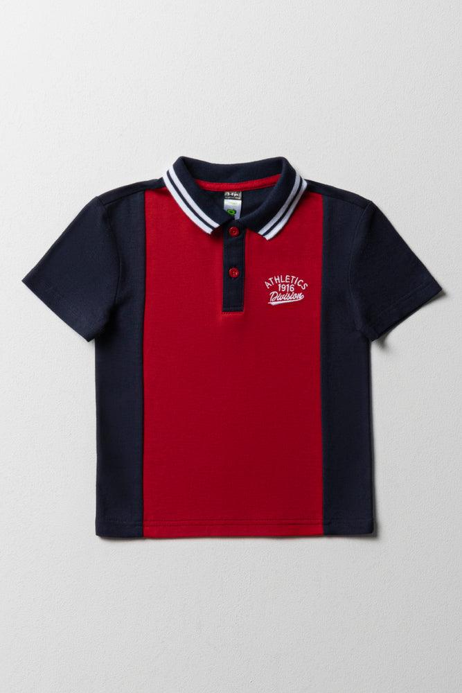 Colourblock Short Sleeve Golfer Navy & Red