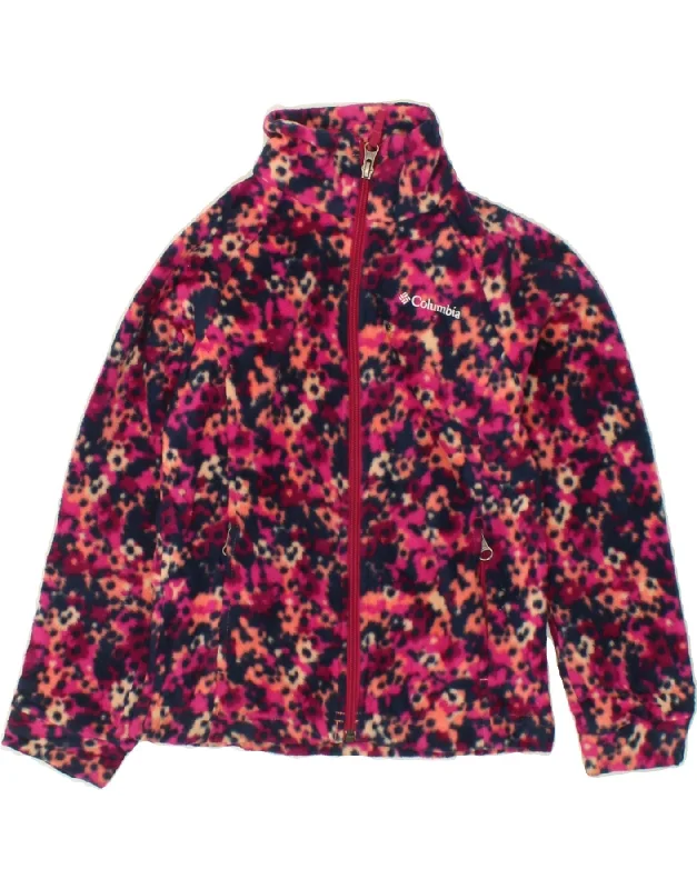 COLUMBIA Girls Abstract Pattern Fleece Jacket 5-6 Years XS Pink Polyester