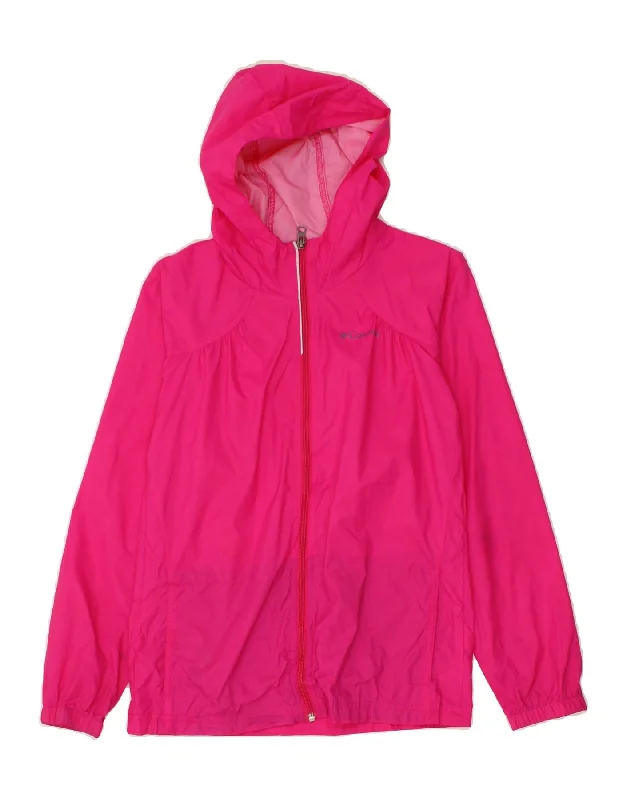 COLUMBIA Girls Hooded Rain Jacket 14-15 Years Large  Pink Nylon