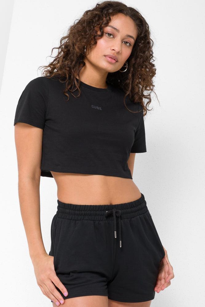 Cropped Short Sleeve T-Shirt Black