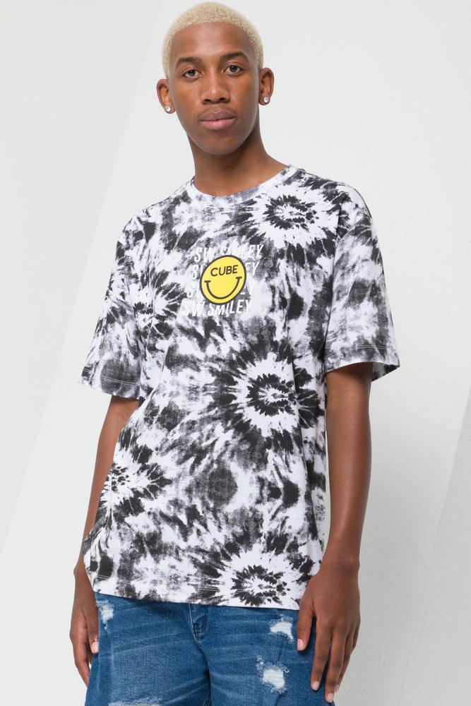 Cube X S.W. Smiley Tie Dye Short Sleeve T-Shirt Grey