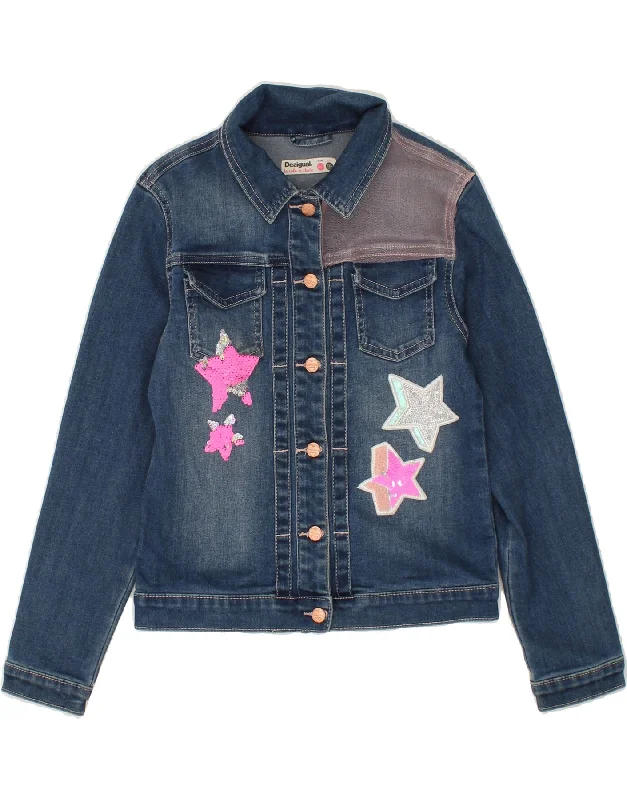 DESIGUAL Girls Graphic Denim Jacket 11-12 Years Blue Cotton