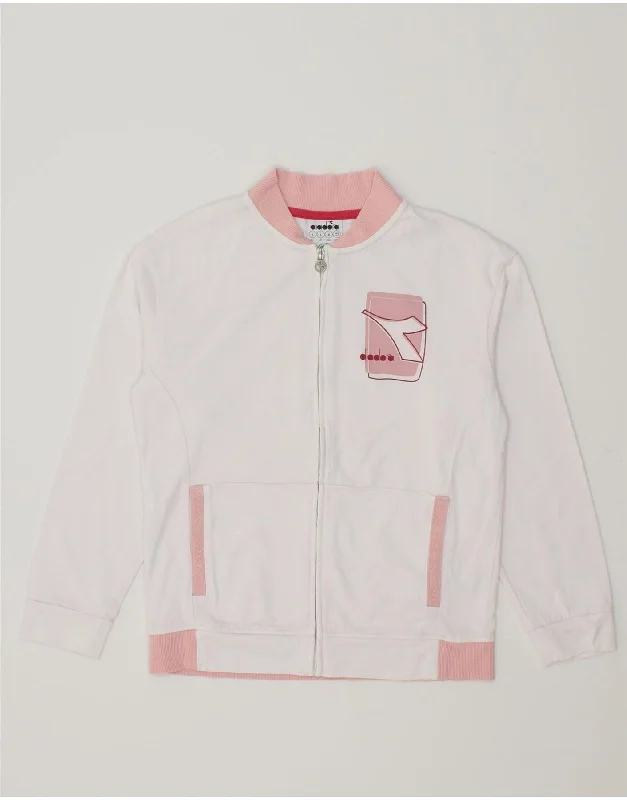 DIADORA Girls Graphic Tracksuit Top Jacket 10-11 Years Large Pink Cotton